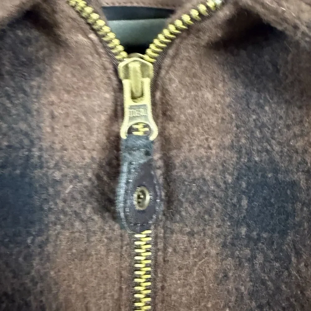 Ruff Hewn Full Zip Jacket Wool Blend Elbow Patch Womens L Brown Plaid Zip Pocket - Picture 9 of 13